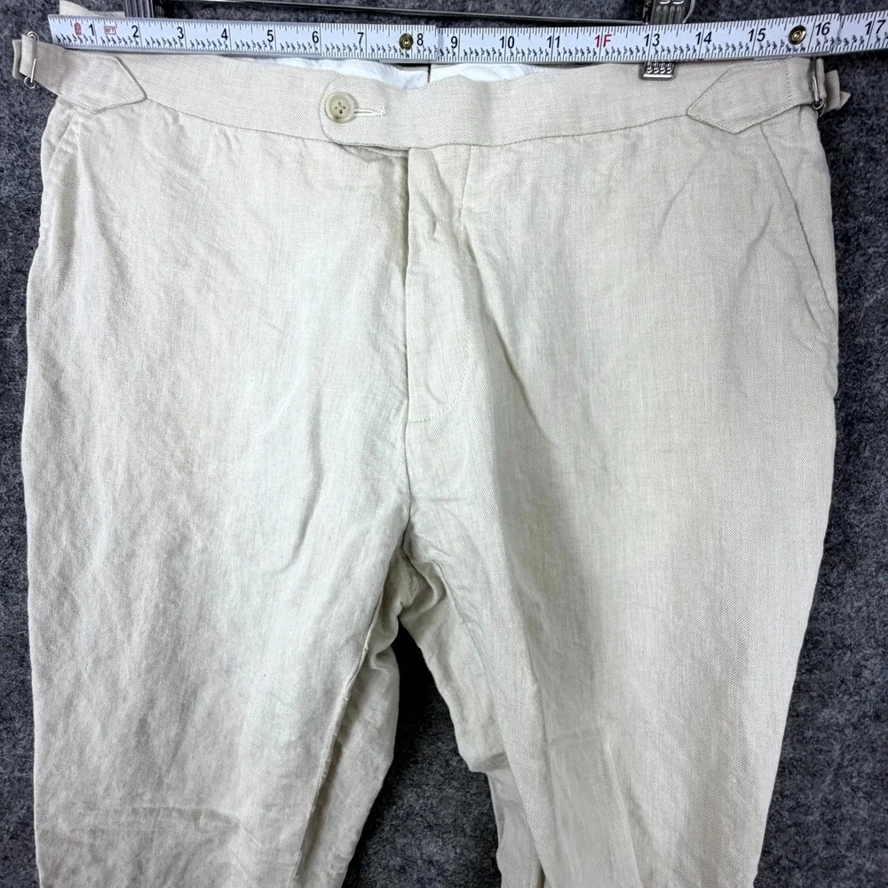 Suitsupply Dress Pants Mens 34 Beige Linen Cotton Mid Rise Flat Front Business